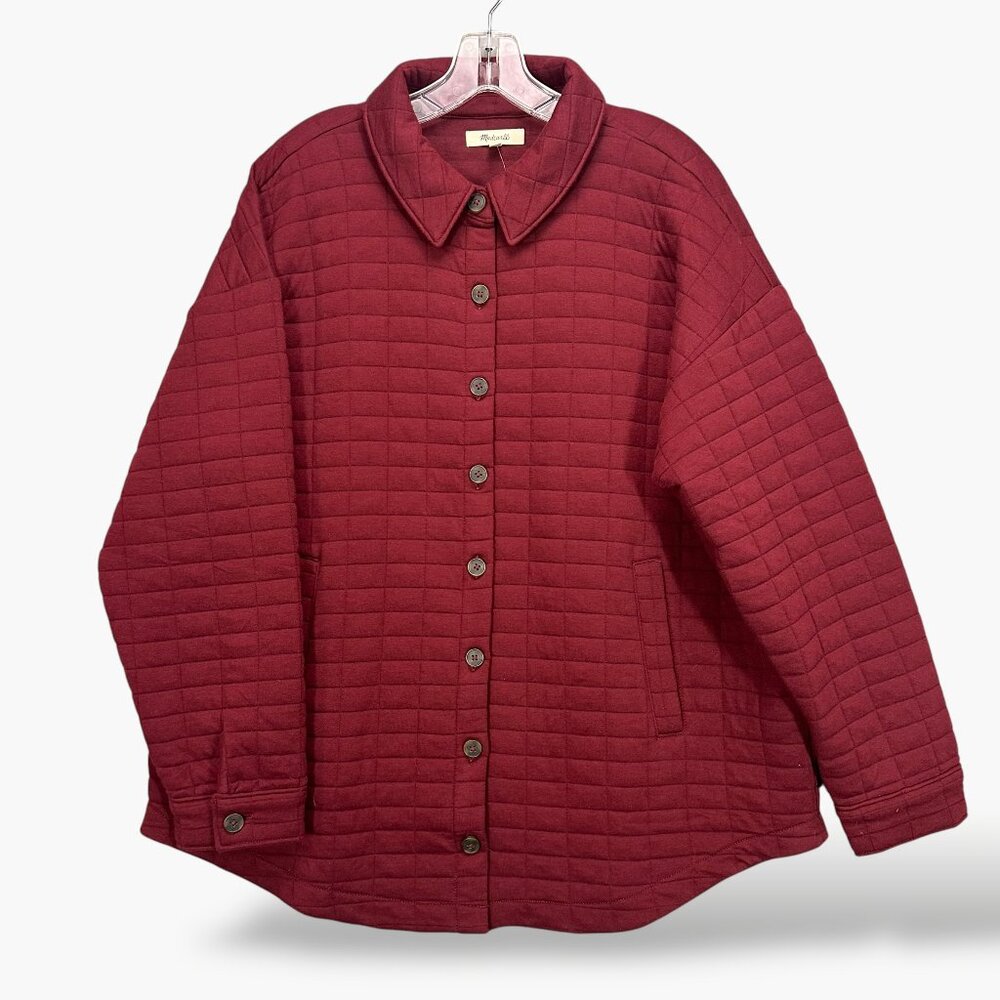 NEW Madewell Women's Quilted Shirt Jacket Maroon Size Large NWT Chore Barn Red